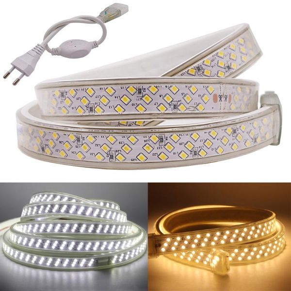 

strips super bright 220v led strip 2835smd 276leds/m three row dimmable tape light ip67 waterproof rope flexible eu/uk plug