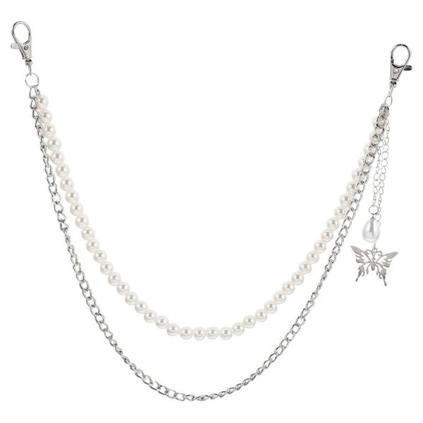 

pendant necklaces 2pcs decorative trouser chain pearl waist, Silver