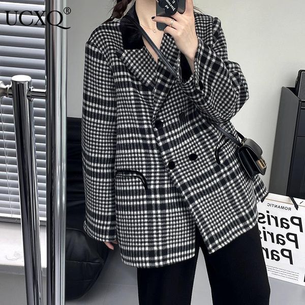 

women's wool & blends ucxq woman velvet double-sided woolen coat 2021 winter korean version plaid lapel loose casual style tide 23xy367, Black