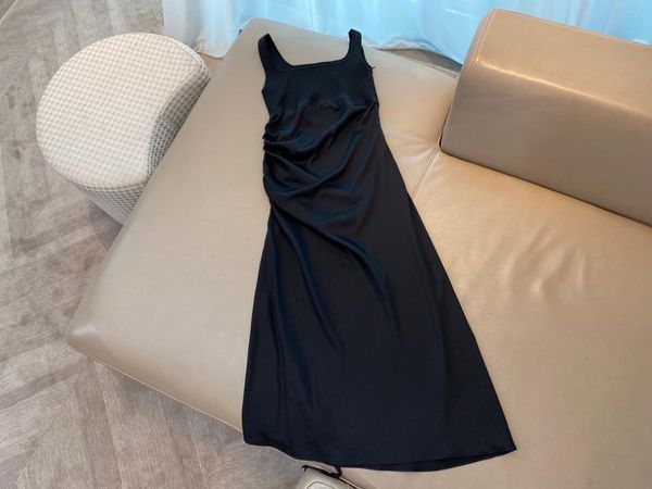 

casual dresses 2021 women fashion sleeveless square neckline drawstring pleated stitching suspender dress 0429, Black;gray