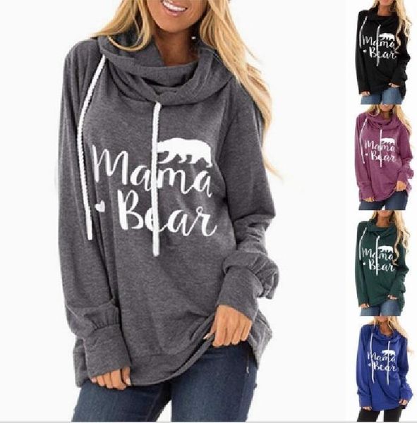 

women letter print hooded hoodie autumn long sleeves drawstring pullover casual sweatshirts mama bear shirts tee outwear d88888, Black