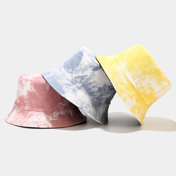 

trendy bucket hat foldable fisherman tie dye fashion panama double sided wearing travel hip hop sun for women men, Blue;gray