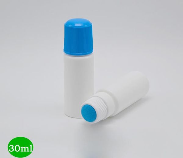 Bottiglia di liquido ricaricabile per il trucco del dolore con applicatore in spugna 30ML Testa di spugne per bottiglie vuote di medicina bianca SN6233