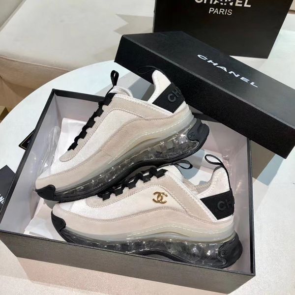 

designer shoes women transparent air cushion bottom sneakers velvet calfskin platform sneaker lace-up trainers with box, Black