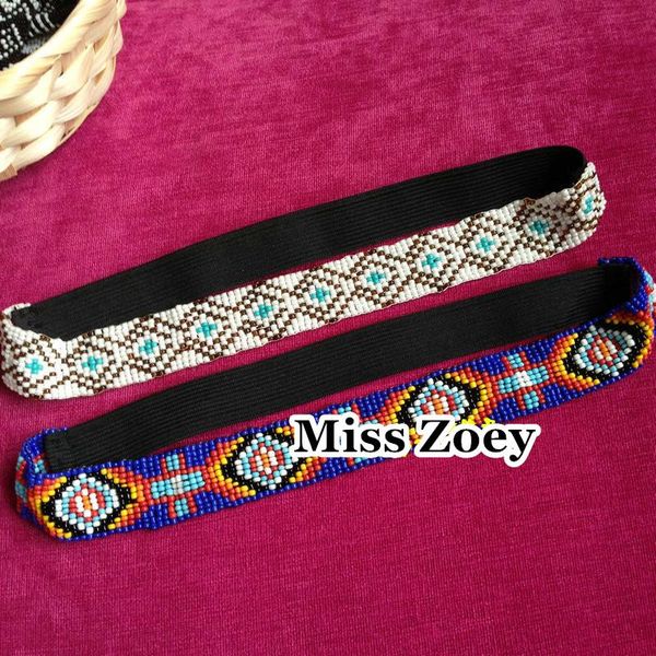 

hair clips & barrettes aho024(1), 2.5cm wide blue/white mexico style beaded handmade hippy boho woven adjustable headband, Golden;silver