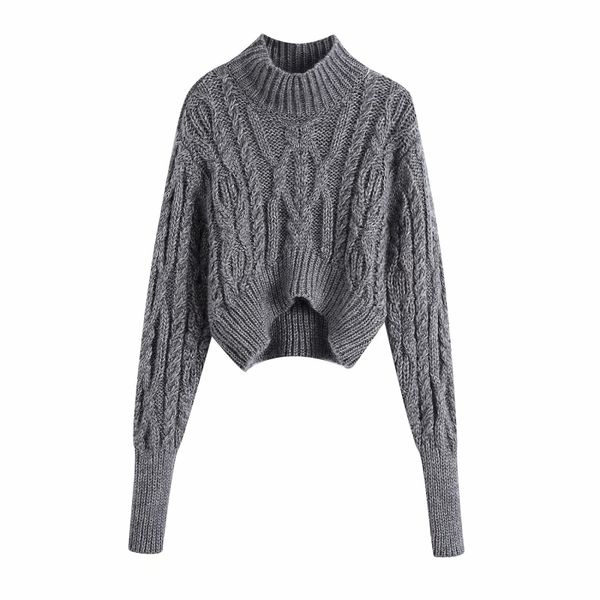 

vintage woman grey mock neck thick soft short sweaters autumn winter casual ladies warm knitwear female chic knitted 210515, White;black