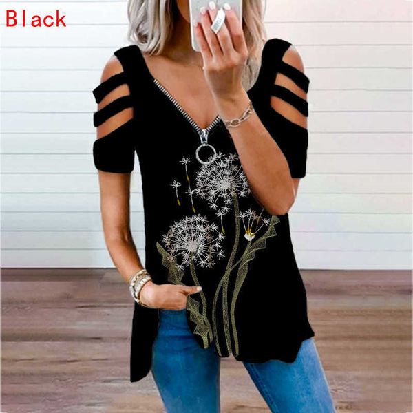 

women's 2021 cut out v-neck zipper solid off shoulder short sleeve t-shirt, White