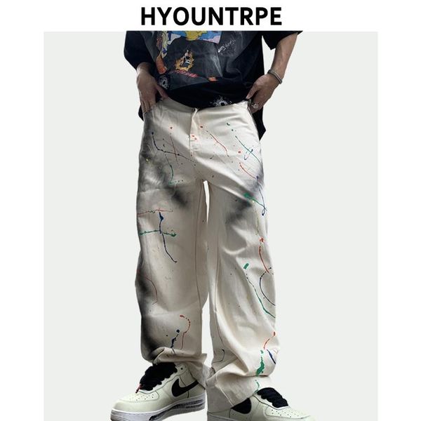 

men's jeans high-street fashion graffiti printed denim pants mens casual zipper straight trousers hip hop streetwear men joggers, Blue