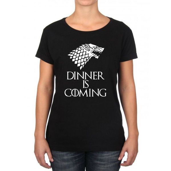 

womens t-shirt dinner is coming, White;black