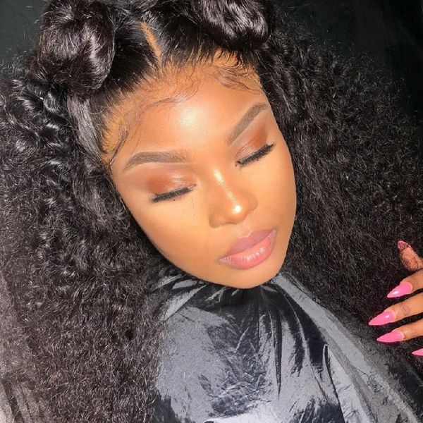

jet black synthetic lace front wigs with baby hair long black loose deep high temperature hair wig pre plucked for black womenfactory direct