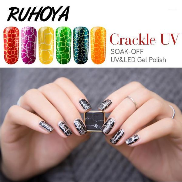 

ruhoya all 12pcs set crackle uv gel nail polish soak off primer needed base coat arrival shatter lacquer1, Red;pink