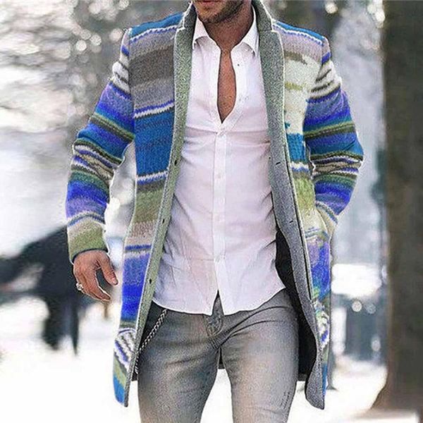 

men's jackets 2021 mid length coat stripe print windbreaker, Black;brown