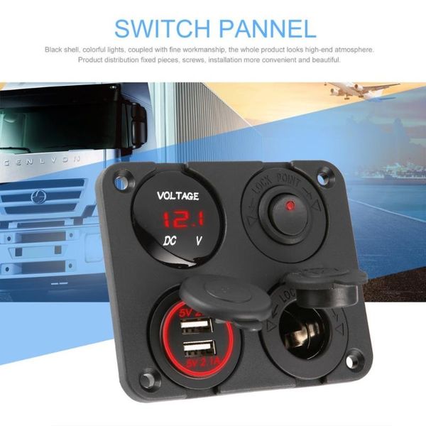 

smart home control dual usb ports car charger + led voltmeter 12-24v power socket on-off switch 4 in 1 marine boat panel