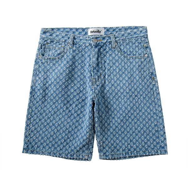 

embroidery blue jeans shorts mens summer straight pockets oversized casual denim five point pants