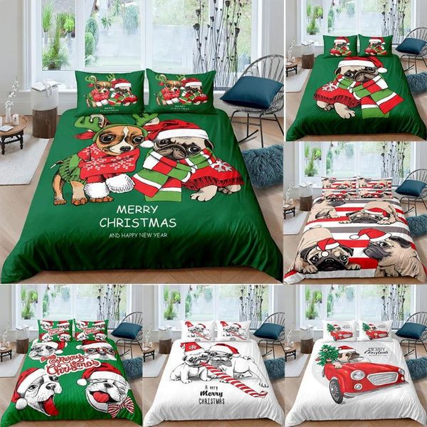 

bedding sets 2021 3d christmas set pug dog duvet cover 2/3pcs single twin  king size luxury home textiles quilt