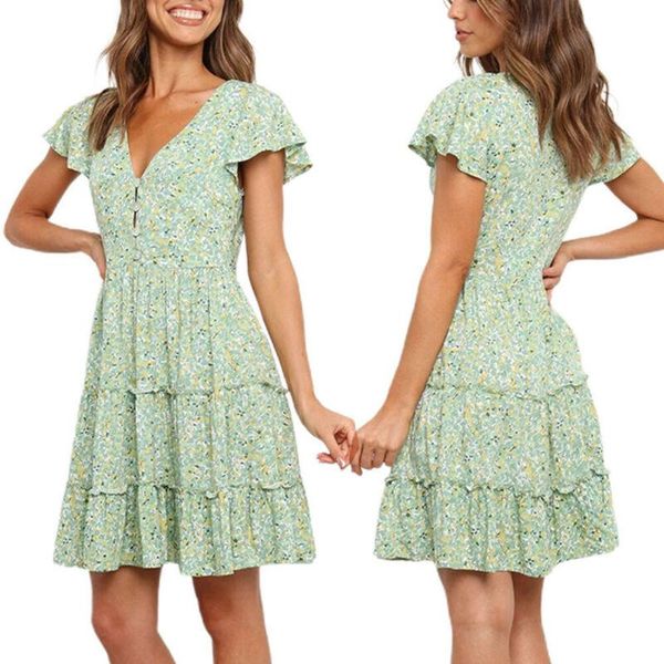 

women's swimwear holiday v-neck floral short sleeves mini dress casual summer beach, White;black