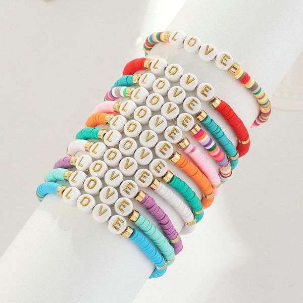 

beaded, strands 2021 letter couple bracelet colored love soft pottery bead for women girl handmade diy boho jewelry, Black