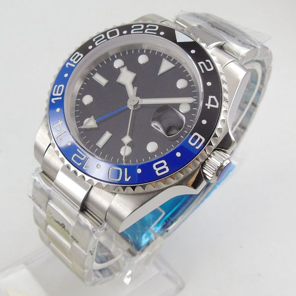 

40mm dreamrui black dial sapphire glass blue ceramic bead light-emitting gm automatic watch, Slivery;brown