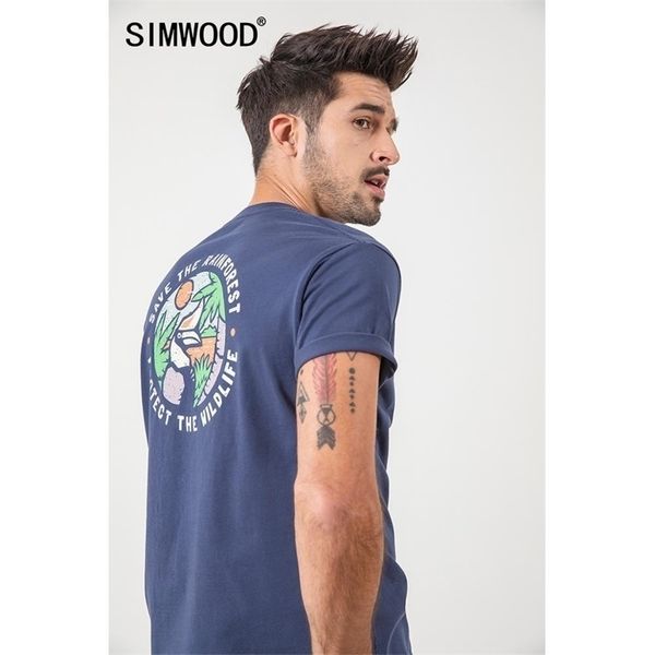 

simwood summer new pattern print t-shirt men 100% cotton fashion tees plus size brand clothing sj150494 210409, White;black