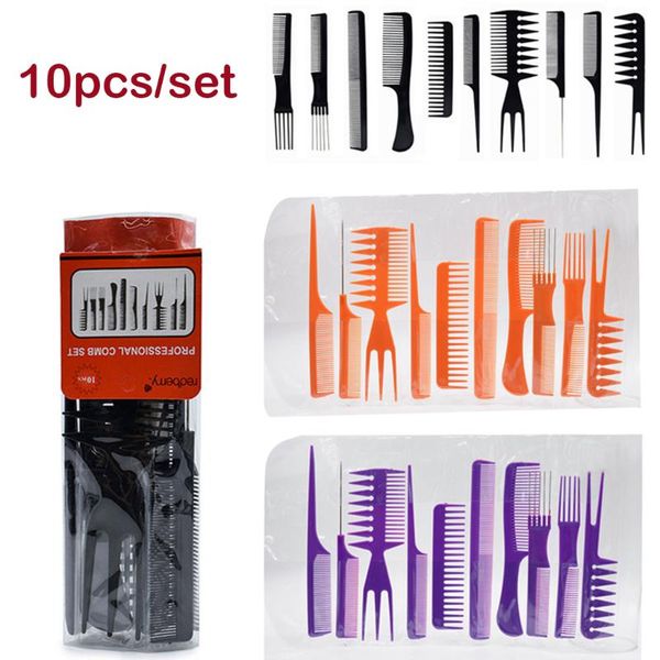 

hair brushes 10 pcs/set professional brush comb salon barber anti-static combs hairbrush hairdressing care styling tools, Silver