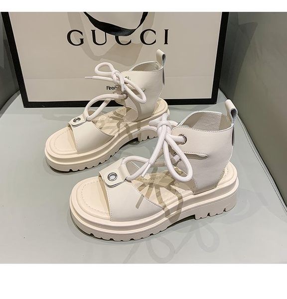 

sandals women 2021 summer thick-soled cross straps roman all-match beach shoes girls dress, Black