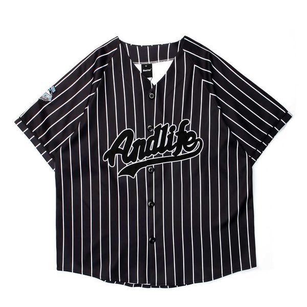 

fashion shirt vertical stripe letter embroidery short sleeve men's cardigan v-neck half street trend loose baseball, White;black