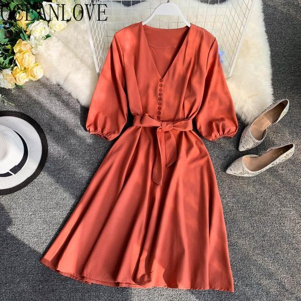 

a-line vestidos v neck half sleeve bandage bow dress women high waist korean vintage elegant dresses 15029 210415, Black;gray