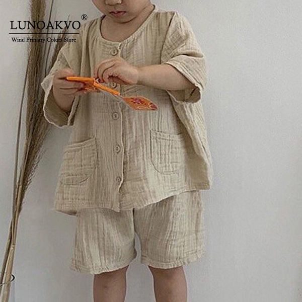 

clothing sets children kids clothes 2pcs pocket blouse+linen shorts girls toddler boys baby summer casual button korean, White