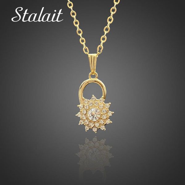 

pendant necklaces designer rhinestones sun flower necklace women gold color sunflower lock chain jewelry accessories for, Silver