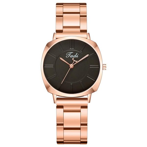 Armbanduhren Mode Damen Stahlbanduhr Einfache quadratische Streifennagelskala Roségold