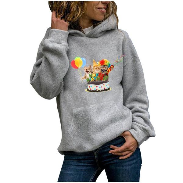 

autumn winter women's hoodie pullover casual jumper cartoon cat animal print harajuku hooded sweatshirts for women clothes hoodies &, Black