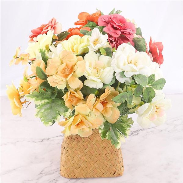 

artificial oil painting tea rose flower bouquet silk chrismas home decoration peony flowerwedding white fake decorative flowers & wreaths
