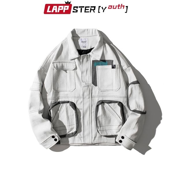 

lappster men designer japanese streetwear jackets coats windbreaker cargo harajuku vintage loose white clothing 210420, Black;brown