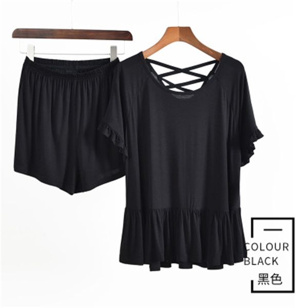 

women's sleepwear loose student home wear suit modal cotton sleepwear pajamas set short sleeve pant summer nightwear pijama 2020 pyjama, Black;red