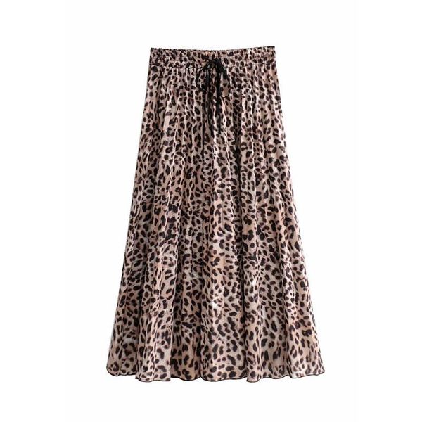 

skirts women england stylish leopard animal print pleated skirt elegant faldas mujer lace up high elastic waist casual knee 2021, Black