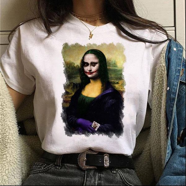 

women t shirt mona lisa joker funny summer short sleeve tee female casual harajuku aesthetics shirts, White