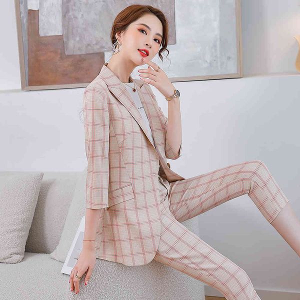 

pant green pink gray plaid stocking ladies'hose suit ladies blazer and pants two ensembles for spring summer, White