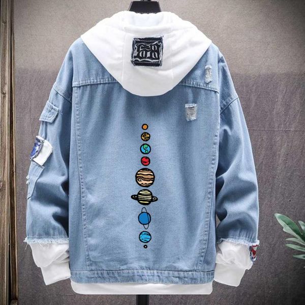 

men's jackets planets colour men hoodie 2021 spring autumn denim jacket print oversized clothing motorcycle varsity jean harajuku, Black;brown