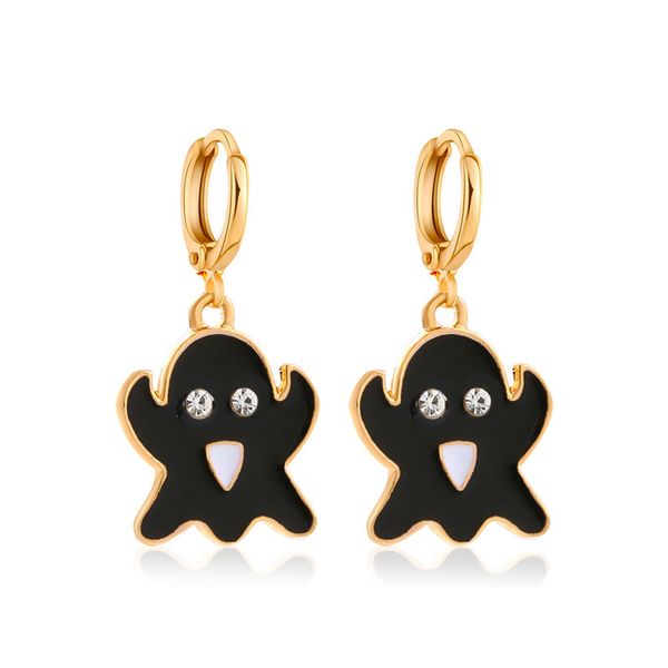 

yamog halloween gift colorful ghost charm earrings women alloy cartoon face crystal ear buckle female party oil drop funny festival earring, Golden