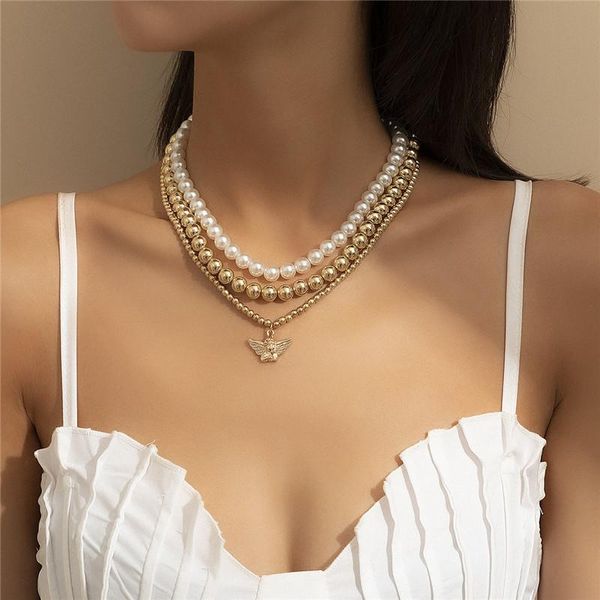 Chokers Y2K Barock Mode Imitation Perle Set Flügel Halskette Koreanische Vintage Einfache Legierung Zubehör CCB Perle Weibliche Hals Kette