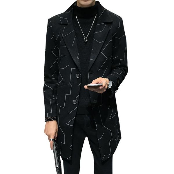 

men's trench coats winter wool long coat, fashion business casual striped jacket men gray black, Tan;black