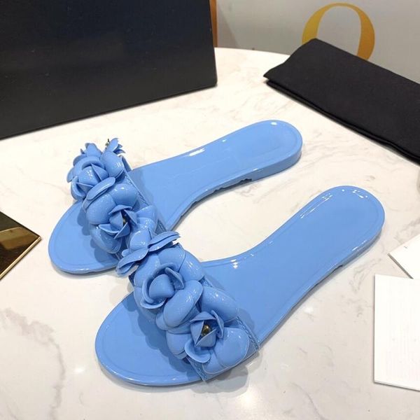 

women's jelly slippers beach flower decoration, Black