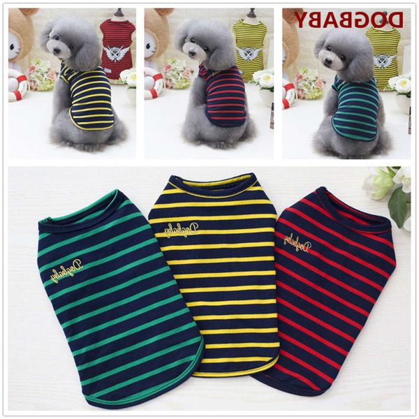 

pet spring and summer thin cat teddy dog pet clothing tricolor striped vest
