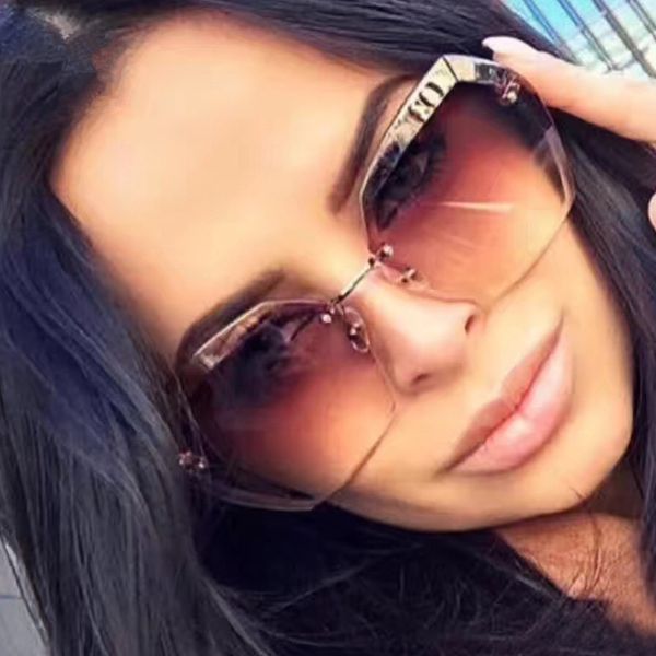 

lx brand fashion sunglasses women brand designer cutting lens rimless gradient retro alloy frames eyewear oculos de sol, White;black
