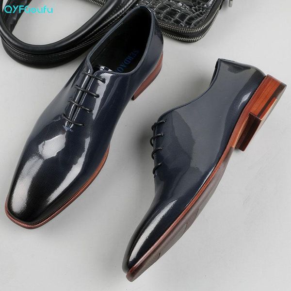 

dress shoes qyfcioufu luxury men oxford genuine leather patent pointed toe lace up wedding office formal, Black