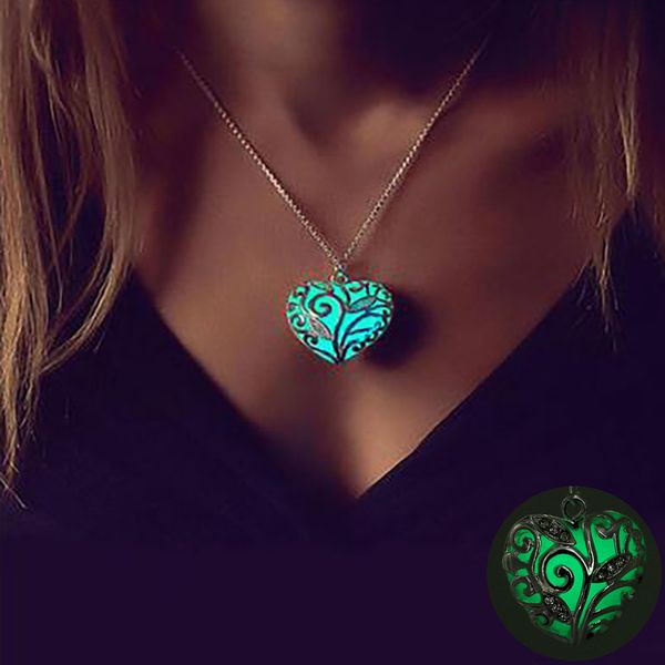 

necklaces pendants famshin bohemia silver color luminous stone heart pendant fashion women halloween hollow jewelry gifts 2021
