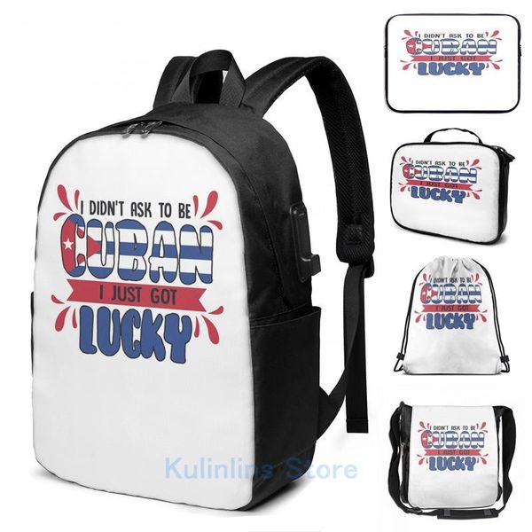 

backpack funny graphic print proud cuban quote flag usb charge men school bags women bag travel laptop