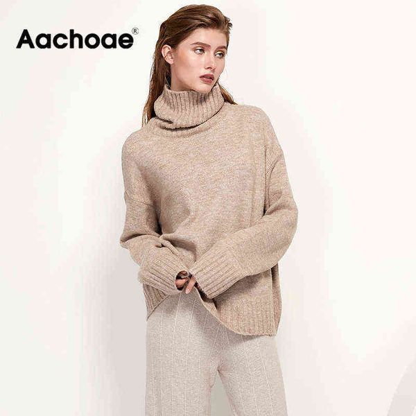 

aachoae autumn winter women knitted turtleneck wool sweaters casual basic pullover jumper batwing long sleeve loose 211109, White;black