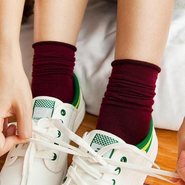 

retro socks women casual meias female knitted cotton autumn calcetines mujer nude black green wine red vintage girls qmh, Black;white