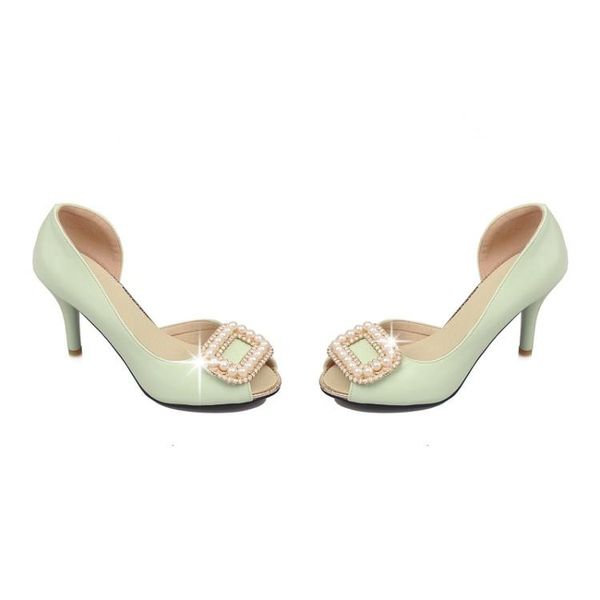 

oversized fish mouth pearl buckle sandals high heels women shoes woman summer ladies, Black